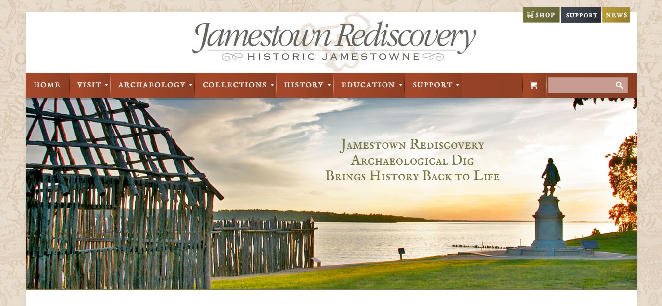A screenshot of the new Jamestown Rediscovery website.