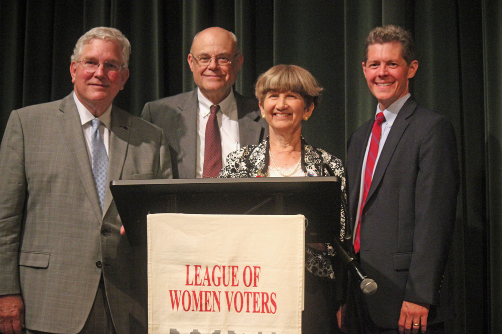 From left to right: State Sen. John Miller, forum moderator John Moorman, League of Women Voters President Linda Rice and candidate Mark Matney. (Nicole Trifone/WYDaily)