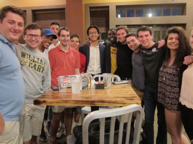 Benny Zhang, a senior at the College of William & Mary, celebrates with some of his supporters at The Crust. (Elizabeth Hornsby/WYDaily)