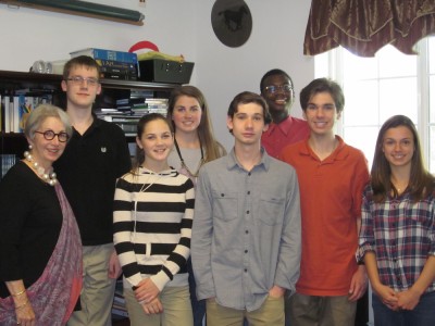 Some of the students who worked on this year's StudentCAM and Unlocker Challenge films. From left to right: Dr. Dianna Lindsay (teacher), Carter Bruck- (10th grade), Mae Balco (9th grade), Elisabeth Powell (12th grade), Logan Winger (10th grade), Isaac F. Davis (12th grade), Joshua Wert (12th grade), Caroline Nice (12th grade). (Elizabeth Hornsby/WYDaily)