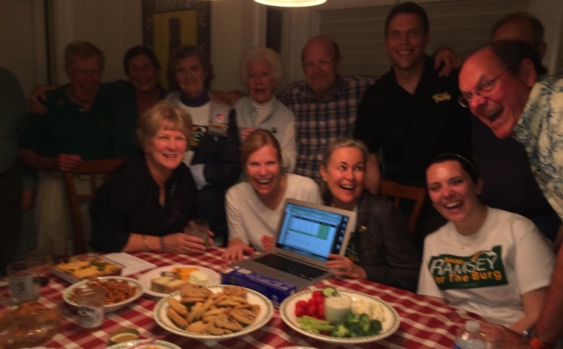 Barbara Ramsey, a first-time candidate, celebrates her win with supporters at her home on Griffin Ave. (Courtesy of Bruce Beringer)
