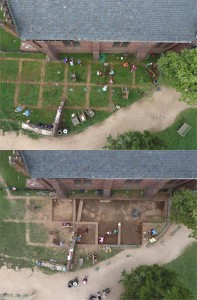 An aerial before-and-after photo of the field school dig site. (Courtesy Danny Schmidt)