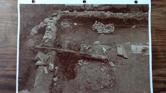 A photo taken by the APVA during the excavation into Jamestown's churches in the early 20th century. (Courtesy The Valentine museum)