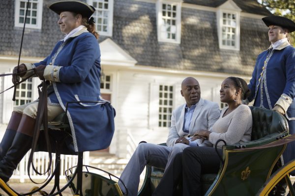 A couple in a horse-drawn carriage. (Courtesy Colonial Williamsburg)