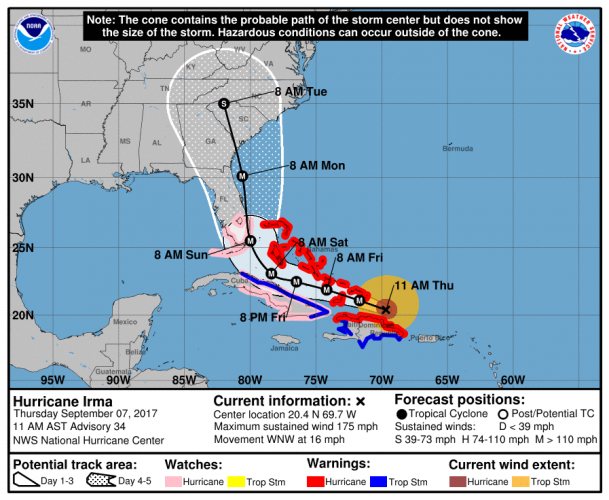 The National Weather Service is predicting Hurricane Irma will move westward over the mountains. (Courtesy NOAA)