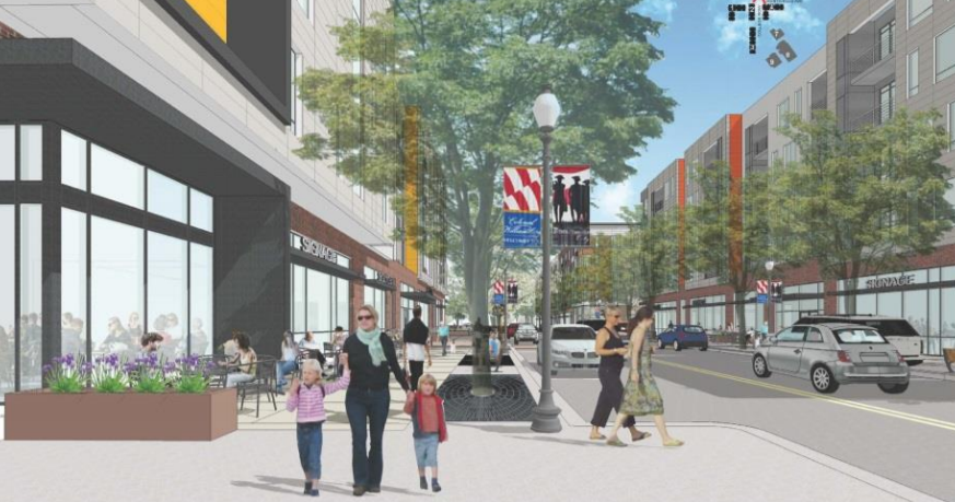 Broad Street Realty is proposing four five-story residential buildings as part of the redevelopment plan. (Courtesy Broad Street Realty)