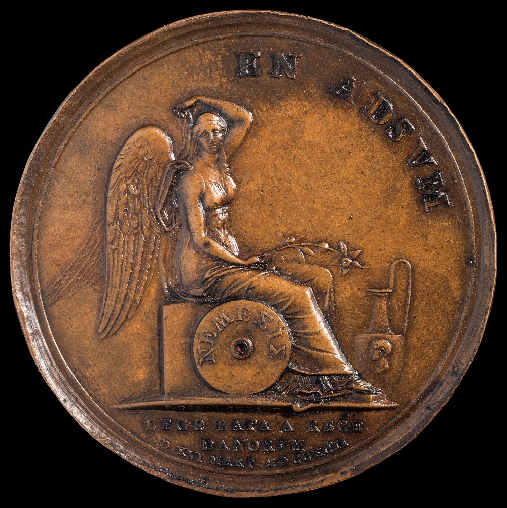 The goddess Nemesis is imprinted on the reverse side of the medal. (Courtesy Colonial Williamsburg Foundation)