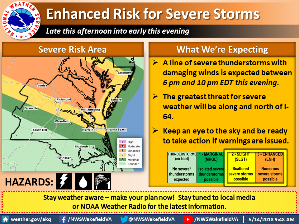 A map showing the enhanced risk of storms for the Greater WIlliamsburg area