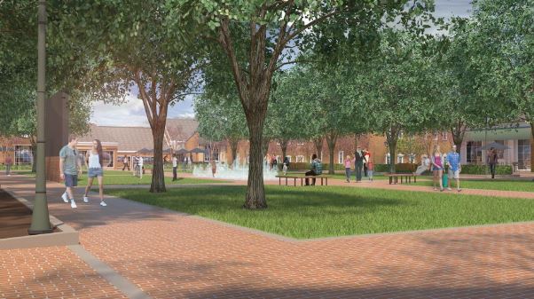 Artist’s rendering of what the P3 lot in Merchants Square after it is transformed into a pedestrian marketplace. (WYDaily/ Courtesy Colonial Williamsburg Foundation)