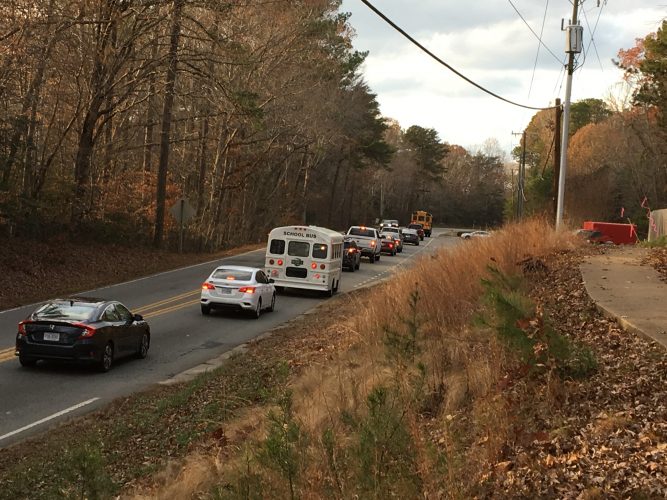 Lafayette High School's only entrance and exit intersects with Longhill Road, which can become congested during school hours. (WYDaily/Alexa Doiron)