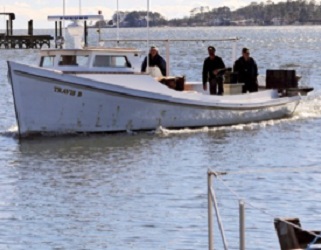 A crab boat pulls into the dock along Gwynn's Island. (Southside Daily/A. Devlin/VASG)