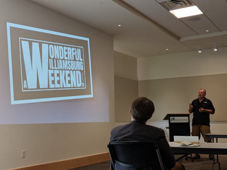 Steve Rose gives a presentation recapping Scrumptious Weekend at a Williamsburg Economic Development Authority meeting on Wednesday, June 12, 2019. (WYDaily/Sarah Fearing)