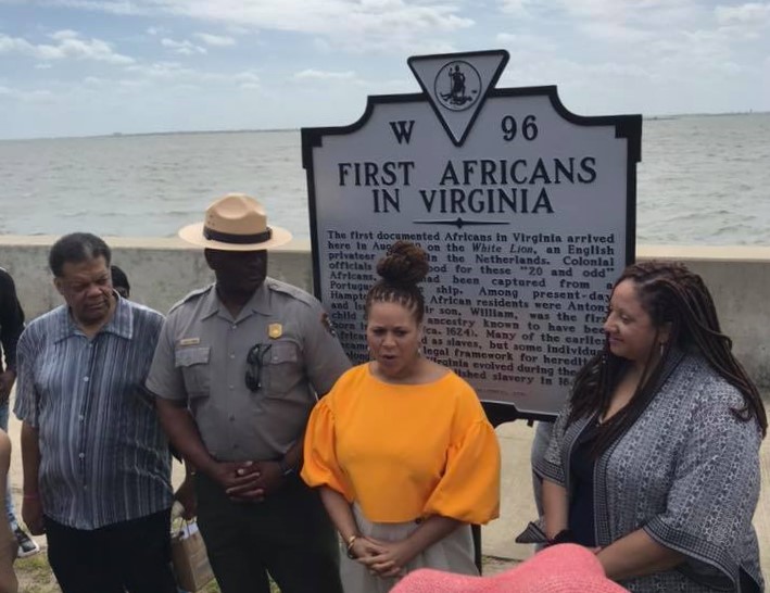National Park Service Superintendent Terry E.Brown and National Association of Black Journalist President Sarah Glover meet at Fort Monroe at the Start of the Region 1 Fort Monroe Tour, April, 2019. (WYDaily/Courtesy of Cheryl Ross)