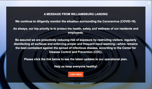 Screenshot of the Williamsburg Landing's website. (WYDaily/ Courtesy of Williamsburg Landing)