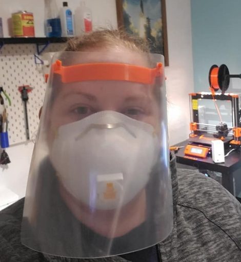 Brittany Samulski and her husband, Chris, have been using their 3D printer to produce face shields for local health care workers. (WYDaily/Courtesy of ODU)