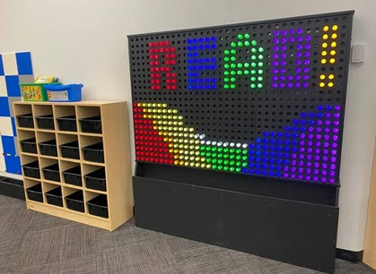 The pixel peg wall is just one of many hands-on play elements spread throughout the Idea Studio. (WYDaily/Courtesy of Williamsburg Regional Library)