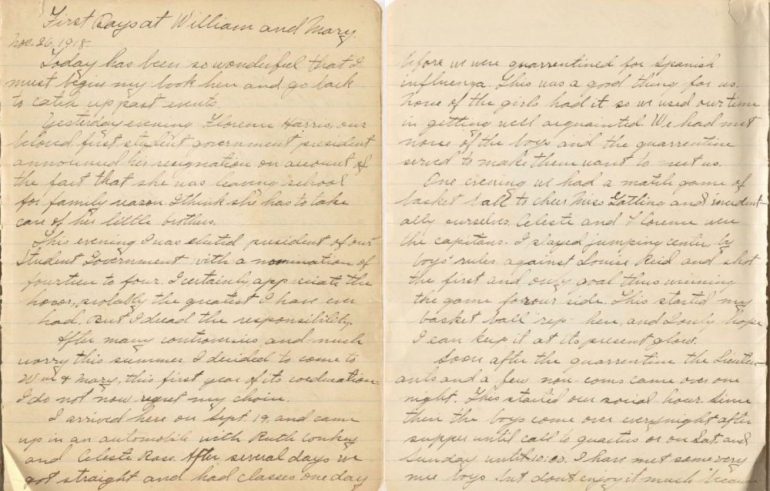 The diary of Martha Barksdale, a William & Mary student, noted events during the 1918 flu pandemic. (WYDaily/WM Digital Archives)