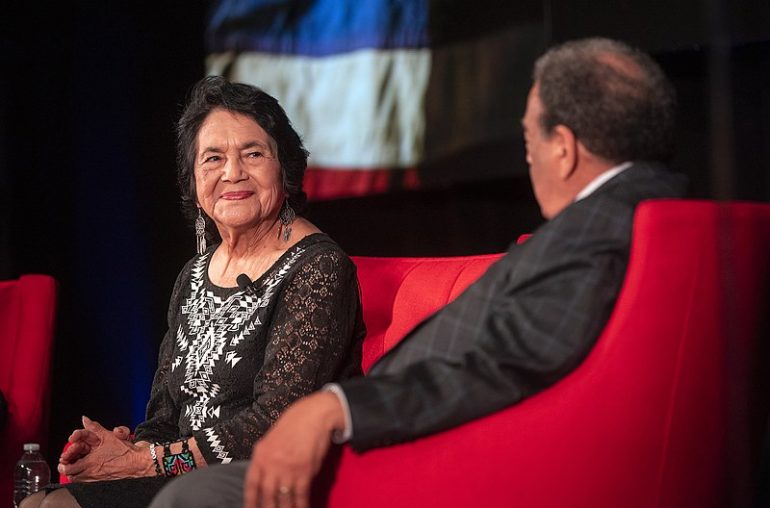 Longtime civil rights leaders Dolores Huerta and Andrew Young discuss their social justice efforts at The Summit on Race in America at the LBJ Presidential Library on Monday, April 8, 2019. (WYDaily/Wikimedia Commons)