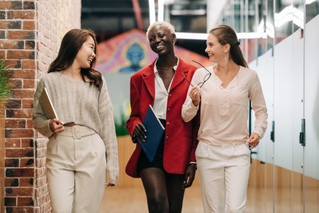 women walking at work